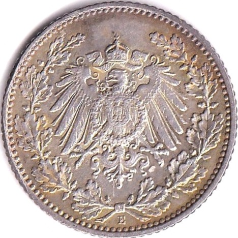 German - Empire 1907 E Half Mark, KM17, BUNC choice low mintage, scarce - Image 2 of 3