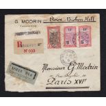 French Colonies Madagascar 1935 Env Airmail Registered Cananarive (Reg label 003) to Paris - Avion