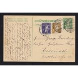 Switzerland 1910 5c stationery postcard, uprated with 2c and 3c adhesives, SG 347/8, Engleburg to