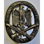 German WWII Pattern Infantry Assault Badge, silver grade. No makers mark. See Terms and Conditions.