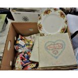 Mixed lot - Carton with Royal Doulton Valentine Plates (3 boxed), small amount of ephemera, bag of