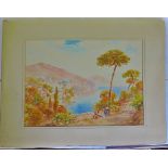 Lago di Como. A very competent water colour featuring an Italian lake, signed by the artist, P Capri