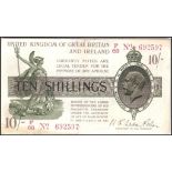 Great Britain 1919 - Ten shillings, Warren Fisher, T26, serial F/68, AVF