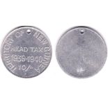 New Guinea Token, 15/-, Aluminium (half-crown size). Head Tax 1939-1940, 10/- Territory of New
