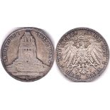 Germany (Saxony) 1913E 3 Mark, AEF, KM 1275