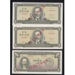 Cuba 1970, 1972, 1975 1 Peso, 'Specimens' (3) UNC P102