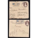 India 1930 env (1 Anna) Registered Sambhar Lake, another 1931 Registered Bina-Etawa (2)