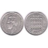 Monaco 1956A 100 Francs, KM 134, GEF/AUNC