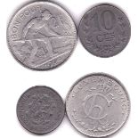 Luxembourg 1918 10 Cents, GVF, KM31 and Luxembourg 1924 2 Francs AEF, KM36, type coins