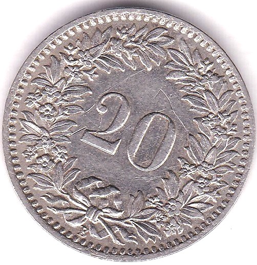 Switzerland 1927B 20 Rappen, AUNC, KM 29, low mintage - Image 2 of 3