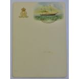 Royarty menu, Royal Yacht-Royal Yacht HMY Alexandra, gold Royal Cypher and coloured menu card,