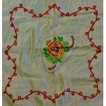 WWII Royal Engineers Sweetheart handkerchief with white suede officers gloves. In excellent