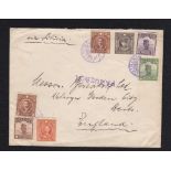China 1934 Env Dairen to England 'Via Siberia' m/s, Purple Paquebot and Dairen datestamps. (24