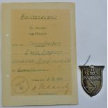 German WWII Pattern 'Kuban Shield' with issue certificate to Obergefreiten, Hans Wagner, Nerkstatt-