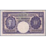 Jamaica 1950 KGVI Ten Shillings, Purple GVF, Pick 39