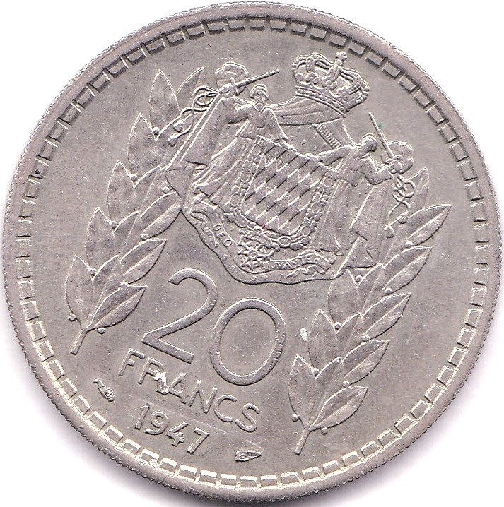 Monaco 1947 20 Francs, GEF, KM 124 - Image 3 of 3