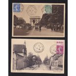 France 1937 Paris Philatelic Exhibition and 1938 Mamers Philatelic Exhibitions - both postcards used
