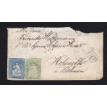 Switzerland 1860 envelope used Unterse to Bohemia with 10 Rappen and 40 Rappen adhesives, boxed