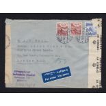 Switzerland 1943 Censored Airmail envelope Zurich Station to London German and British Censors.