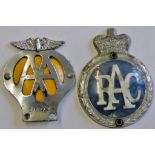 Motor Club Badges RAC and AA-both early 60's usable