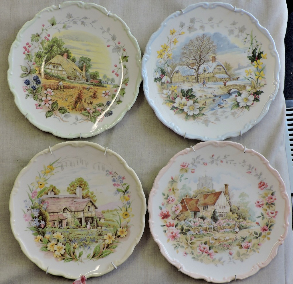 Wall Plates (4)-Royal Albert Bone China plates, design from the cottage garden year series, Winter