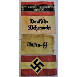 German WWII Armbands (4) types including: Hitler Youth, Deutscher Volkssturm Wehrmacht etc. See