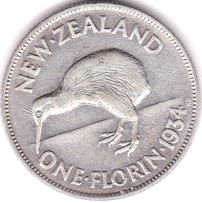 New Zealand 1934 Florin, KM 4, EF - Image 2 of 3