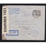 Sweden 1943 Censored Airmail envelope, Goteborg '3' to London