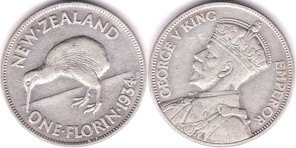 New Zealand 1934 Florin, KM 4, EF