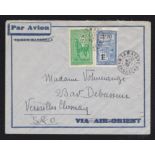 French Colonies Madagascar 1935 Airmail env Tamatave to France, with 1Fr, 50c on 1Fr and 3Fr