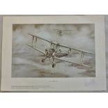 A lithograph print of Kenneth Aitken's drawing of the Tiger Moth, which flew from England to Darwin,