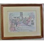Kersey(Suffolk)-a pen and water colour including Kersey church, signed AA Preston, 8"x6" a fine