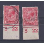 Great Britain 1912 1d Red S22 (1) (P) Controls SG 357 Cat £20 as mint, G/FU