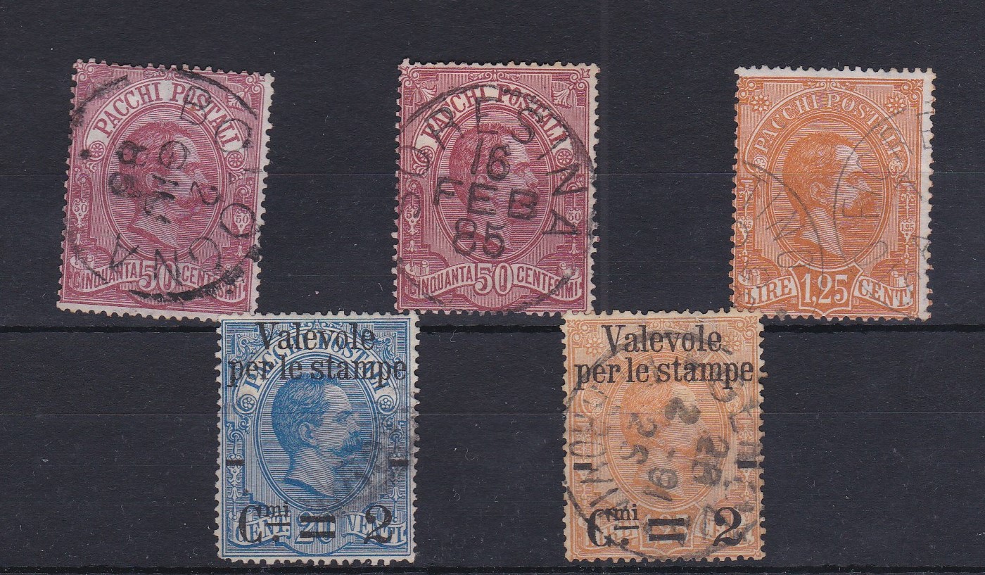 Italy 1884-1890-Selection of (5) used parcel post stamps-(2xP40)(P43)(SG48)(SG51) cat5 value £115