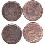Great Britain 1861 Victoria Farthing GEF/AUNC nicely toned and 1885 Queen Victoria Fathing Ref
