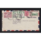 Jamaica 1942 Censored Airmail to Kingston to London 'T/Atlantic Route in red type.