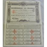 Union de Beurreries De France 1906 Bond with Coupons (issued 1910
