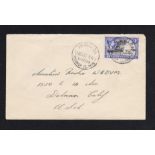 British Solomon Islands 1947 Honiara to USA with 1938 3d adhesive tied by XXX Honiara datestamp