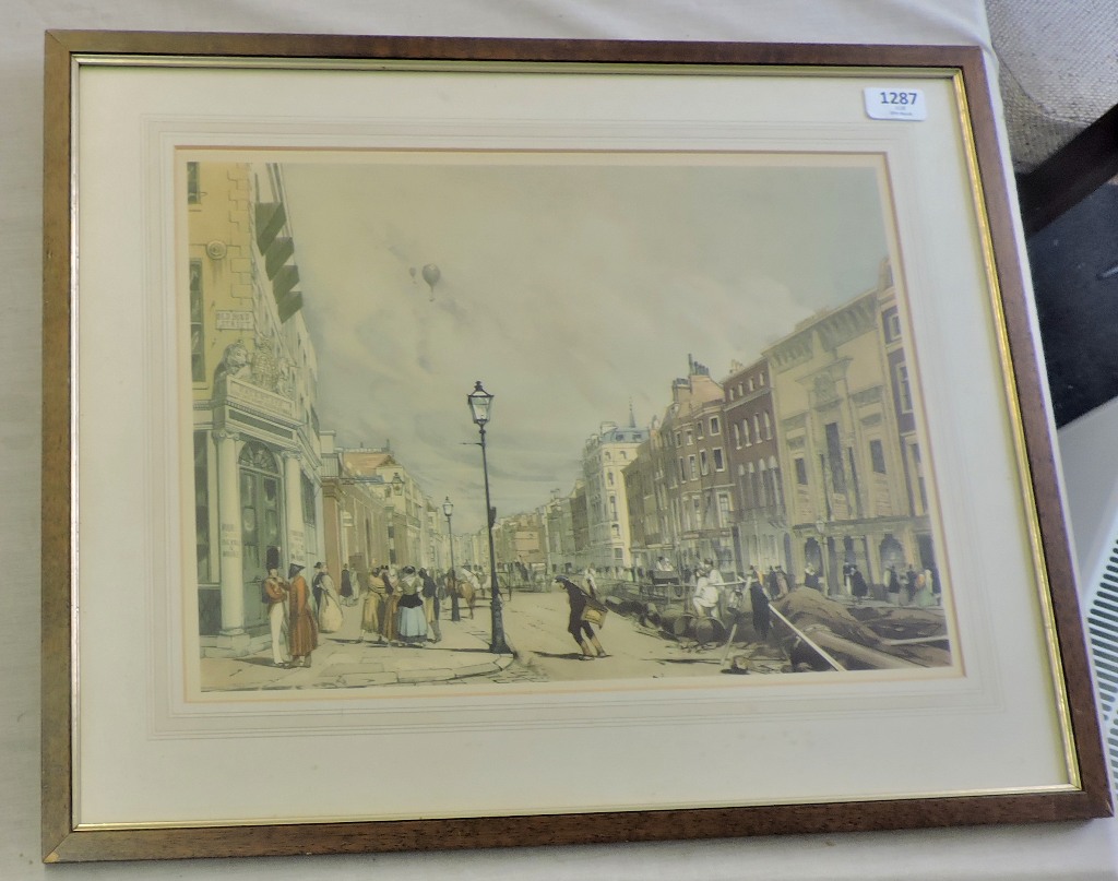 Print - Delightful coloured print of scene Piccadilly from Old Bond Street, London. Lots of