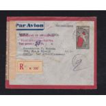 French Colonies Madagascar 1945 censored Airmail Stationery env Majunga to Paris registered Majunga.