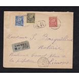 French Colonies New Caledonia 1934 env Registered Noumea to Limoges - Noumea cds on adhesives and