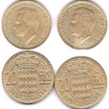 Monaco 1950A and 1951A 20 Francs, GEF/AUNC, KM 131 (2)