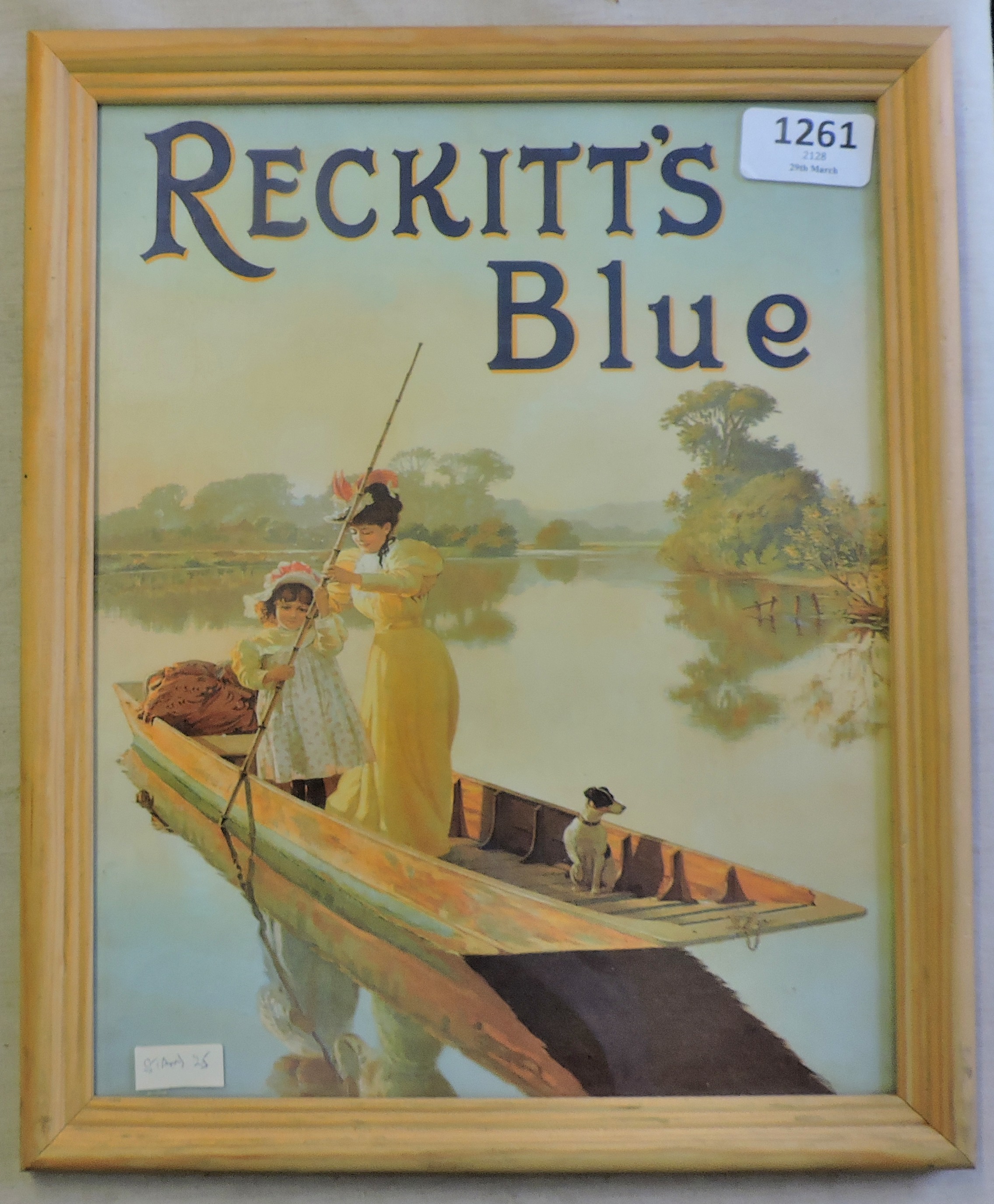 Framed Advertising print-'Reckitts Blue', Mother and Daughter in boat, in excellent condition