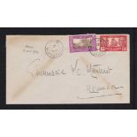 French Colonies New Caledonia 1944 Env Poum to Moumieur, 1Fr, 50c adhesives, Poum datestamp