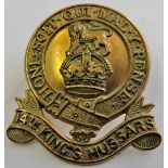 14th (King's) Hussars WWI Cap badge, KC (Gilding-metal, lugs) K&K: 773