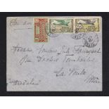 French 1937 Env, Airmail Port Gentil to France, Equatorial and Middle Congo adhesives