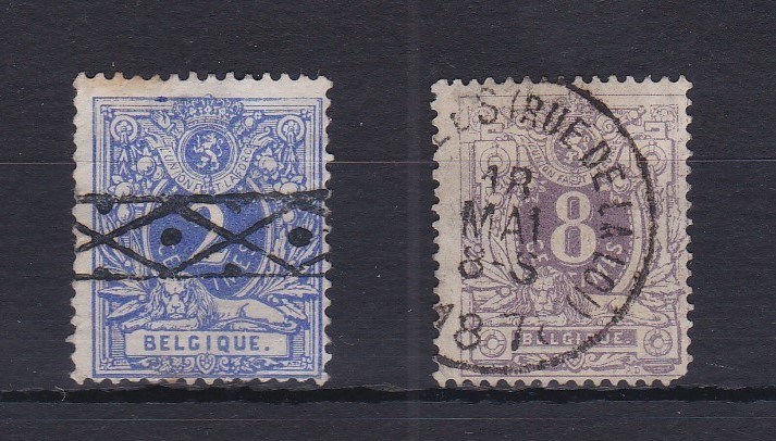 Belgium 1896 SG 59a used and SG 49 used, cat value £90 (2)