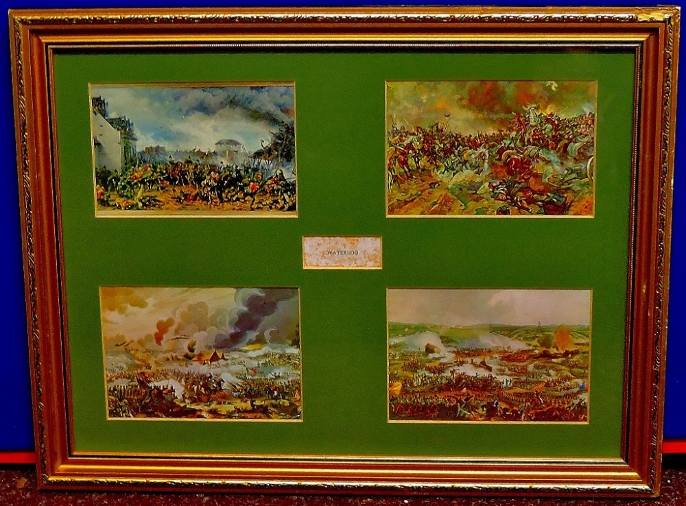 Waterloo - Four prints depicting scenes from the battle. Framed together in a single frame. Nice