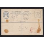 Saint Lucia 1903 used Victoria 2d blue registered letter envelope used Castkies St. Lucia to Ulm