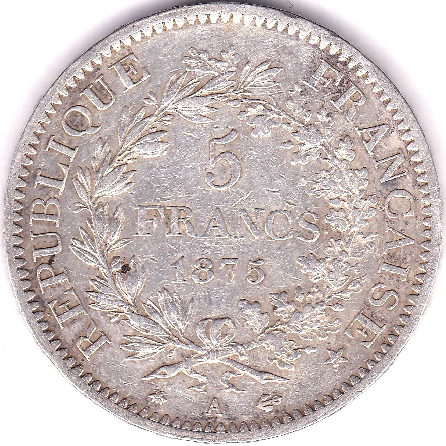 France 1875A 5 Frances, AEF, KM - Image 2 of 3